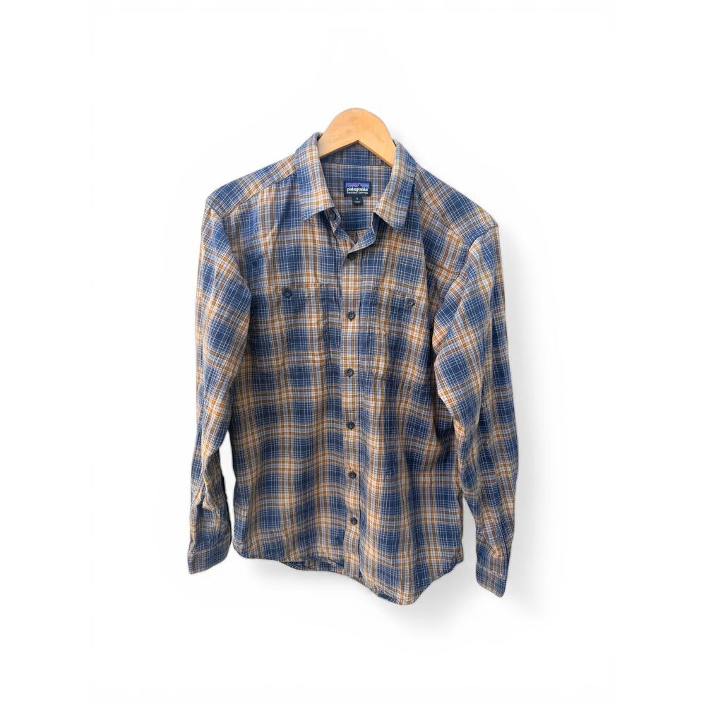Patagonia Organic Cotton Plaid Shirt Mens S Blue Brown Button Down